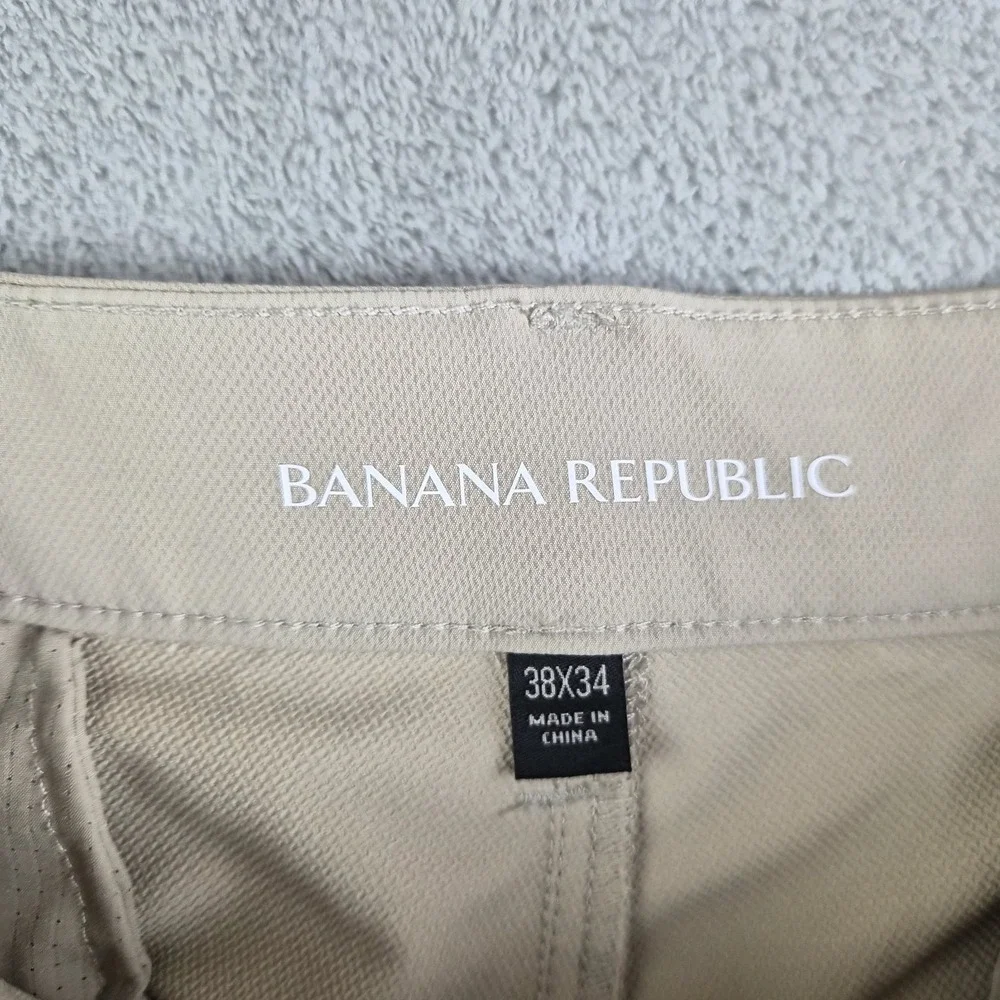 Banana Republic Pants Men 38x34 Tan Khaki Polyester Flat Front Chino Lightweight